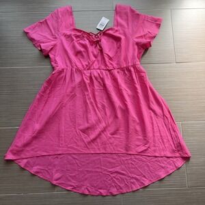 Torrid Pink Babydoll Dress Lace Up V-Neck Hi-Low Hem NWT Size 0 (L/12)